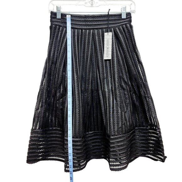 Haute Monde Womens Black Mesh A-Line Midi Skirt  Striped Lace Design Size S - Picture 6 of 10